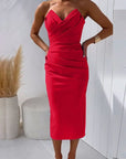Grace | Abito midi aderente drappeggiato senza spalline da donna