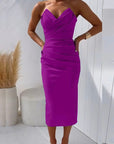 Grace | Abito midi aderente drappeggiato senza spalline da donna