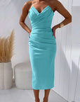 Grace | Abito midi aderente drappeggiato senza spalline da donna