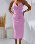Grace | Abito midi aderente drappeggiato senza spalline da donna