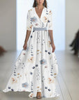Abito lungo donna in tessuto leggero, scollo a V — vista 16