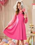 Vestito Aishi per Ragazza – Maniche Lunghe in Mesh, Taglio A-Line e Vita Alta con Tasche