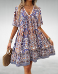 Jessica | Vestito Mini Donna Boho Stampato con Scollo a V