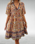 Jessica | Vestito Mini Donna Boho Stampato con Scollo a V