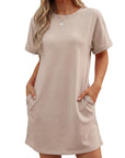 Vestito Lewina Donna – Girocollo Maniche Corte, Taglio A-Line Mini & Tasche Tinta Unita Estate