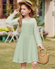 Vestito Aishi per Ragazza – Maniche Lunghe in Mesh, Taglio A-Line e Vita Alta con Tasche