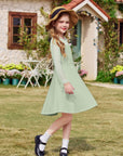 Vestito Aishi per Ragazza – Maniche Lunghe in Mesh, Taglio A-Line e Vita Alta con Tasche