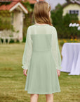 Vestito Aishi per Ragazza – Maniche Lunghe in Mesh, Taglio A-Line e Vita Alta con Tasche