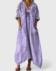 Lily | Abito lungo bohemien da donna in cotone con scollo a V e tasche