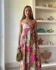 Lily | Abito lungo senza spalline con stampa floreale da donna per invitate a matrimoni