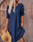 Lily | Vestito corto da donna in lino con volant e maniche a sbuffo