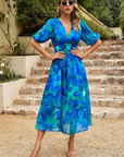 Makayla | Abito midi floreale con scollo a V da donna per invitate a matrimoni