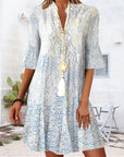 Maria | Vestito da donna boho con scollo a V e maniche svasate a fantasia
