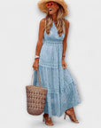 Abito lungo donna in pizzo, scollo a V