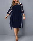 Mia | Vestito Midi Asimmetrico con Sovrapposizione in Pizzo per Donna Taglie Forti