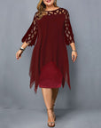 Mia | Vestito Midi Asimmetrico con Sovrapposizione in Pizzo per Donna Taglie Forti
