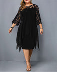 Mia | Vestito Midi Asimmetrico con Sovrapposizione in Pizzo per Donna Taglie Forti