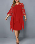 Mia | Vestito Midi Asimmetrico con Sovrapposizione in Pizzo per Donna Taglie Forti