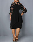 Mia | Vestito Midi Asimmetrico con Sovrapposizione in Pizzo per Donna Taglie Forti