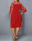 Mia | Vestito Midi Asimmetrico con Sovrapposizione in Pizzo per Donna Taglie Forti