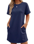 Vestito Lewina Donna – Girocollo Maniche Corte, Taglio A-Line Mini & Tasche Tinta Unita Estate