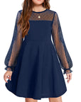 Vestito Aishi per Ragazza – Maniche Lunghe in Mesh, Taglio A-Line e Vita Alta con Tasche