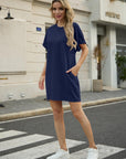 Vestito Lewina Donna – Girocollo Maniche Corte, Taglio A-Line Mini & Tasche Tinta Unita Estate