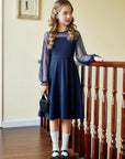 Vestito Aishi per Ragazza – Maniche Lunghe in Mesh, Taglio A-Line e Vita Alta con Tasche