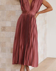 Nicole | Abito midi plissettato con scollo a V da donna per invitate a matrimoni