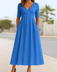 Olivia | Vestito midi da donna con scollo a V, incrocio frontale e maniche corte