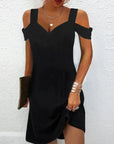 Olivia Short Women's Dress - vestito nero con cinturino con design elegante e minimalista