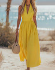 Phoebe | Abito lungo da donna boho in cotone e lino con scollo all'americana