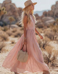 Phoebe | Abito lungo da donna boho in cotone e lino con scollo all'americana