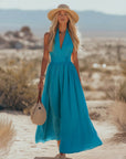 Phoebe | Abito lungo da donna boho in cotone e lino con scollo all'americana