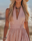 Phoebe | Abito lungo da donna boho in cotone e lino con scollo all'americana