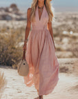 Phoebe | Abito lungo da donna boho in cotone e lino con scollo all'americana