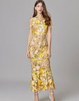 Phoebe | Abito lungo senza maniche da donna con applicazioni floreali