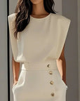 Phoebe | Vestito midi senza maniche da donna con bottoni