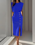 Phoebe | Vestito midi senza maniche da donna con bottoni