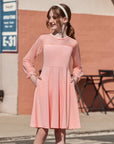 Vestito Aishi per Ragazza – Maniche Lunghe in Mesh, Taglio A-Line e Vita Alta con Tasche