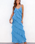 Abito lungo Ashtine - Abito estivo leggero con volant con gonna da pavimento e look da spiaggia