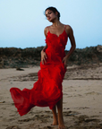 Abito lungo Ashtine - Abito estivo leggero con volant con gonna da pavimento e look da spiaggia