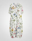 Rosie | Vestito midi da donna in lino floreale con scollo a V