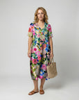 Rosie | Vestito midi da donna in lino floreale con scollo a V