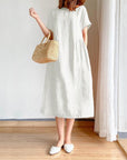 Rosie | Vestito midi estivo da donna in lino con maniche corte