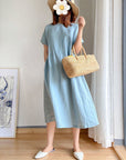 Rosie | Vestito midi estivo da donna in lino con maniche corte