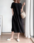 Rosie | Vestito midi estivo da donna in lino con maniche corte