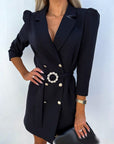 Abito blazer mini donna strutturato – doppio petto, con cintura, taglio aderente