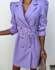 Abito blazer mini donna strutturato – doppio petto, con cintura, taglio aderente