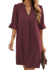 Bibiana Vestito Donna – Scollo a V Maniche Corte, Taglio Dritto Mini Fluido Tinta Unita Estate